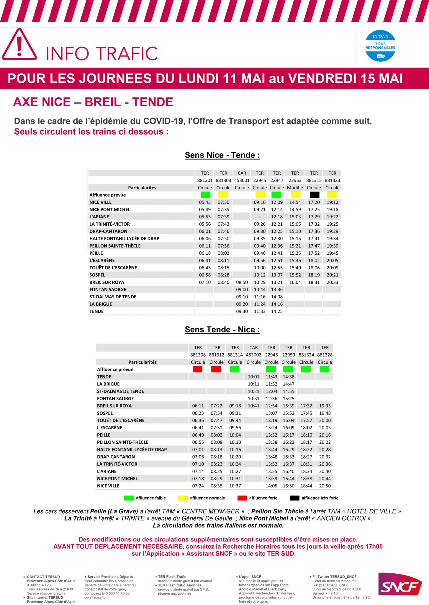 Horaires de trains du 11 au 15 mai 2020 – L'ESCARENE